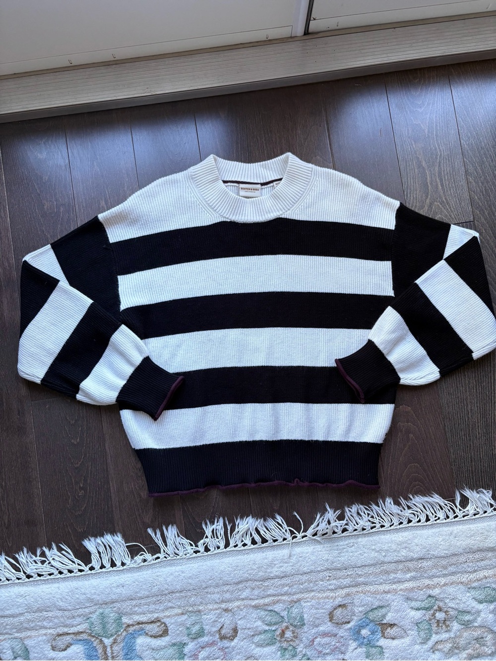 Scotch & Soda Black and White Striped Crewneck Sweater